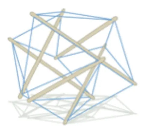 A tensegrity model composed of free floating support struts within a tensional web